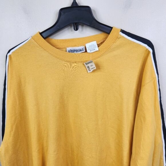 NEW American Eagle Vintage Yellow Long Sleeve Crew Neck Striped Sleeve Tee M - Picture 2 of 6